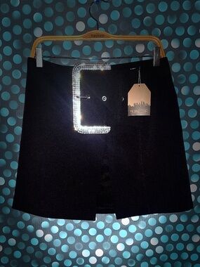 NWT Mainstrip Black Mini skirt with Large Rhinestone Buckle SZ L